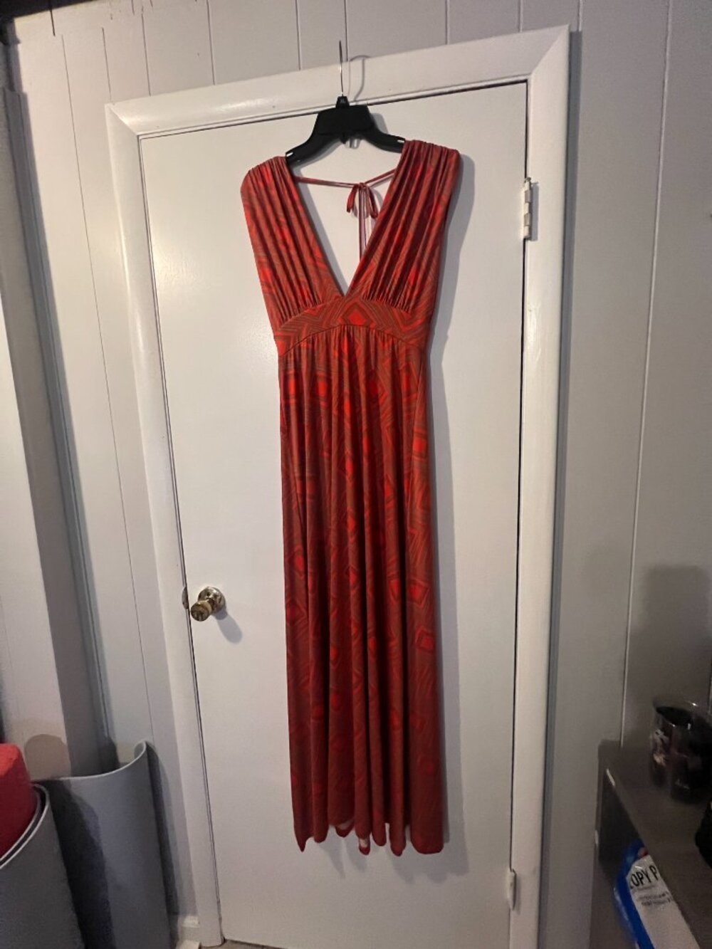 Vintage Veronica M Red Geo Print Maxi Dress Size S